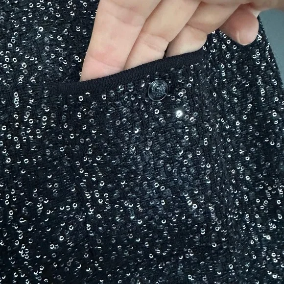 NWT | The Kooples | Black Knit Pencil Midi Skirt | Silver Sequin-Embellished - Picture 5 of 10
